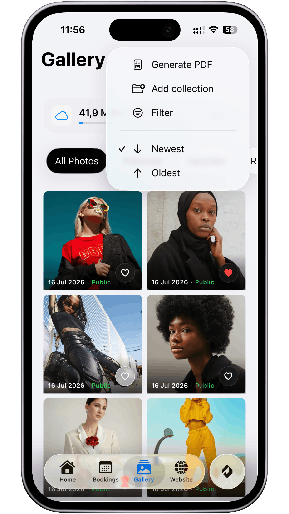Gallery options menu